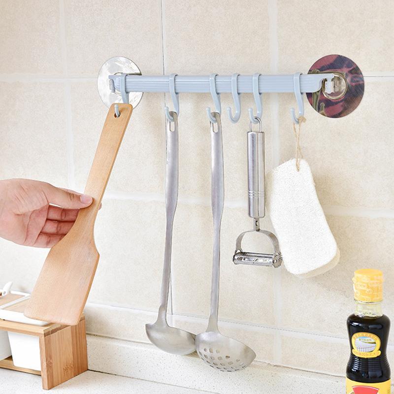 

6 Even Row Hooks Strong Adhesive Hook Kitchen Wall Hanging Bathroom Nail-free Seamless Rack H99F1