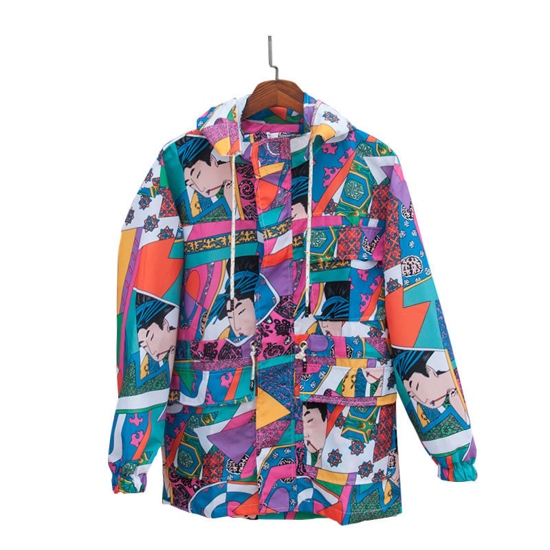 

Harajuku Japanese Ukiyo E Colorful Patchwork Jacket Men Hip Hop Removable Hoodie Male Streetwear Windbreaker Graffiti coat A9111 T200111, 11