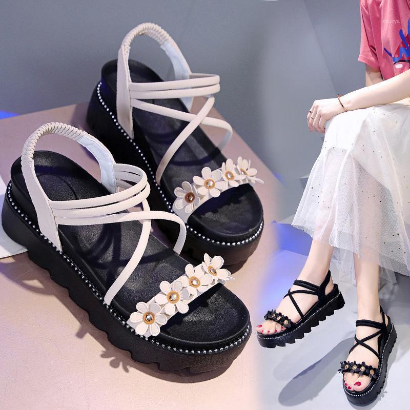 

Fairy Wedges flower gladiator sandals women muffins summer elevated shoes woman sandalias floral elastic band platform sandales1, Beige