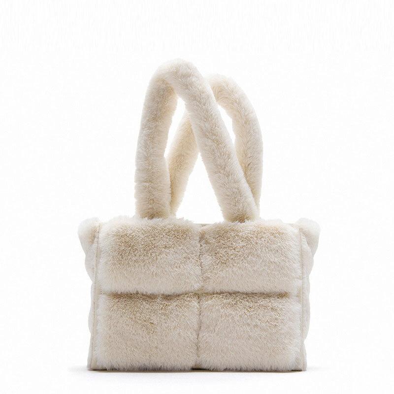 

Designer Women Bag Fashion White Totes Fake Fur Shopper Bag Big Cute Woman Bags