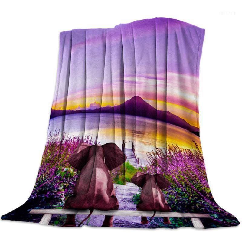 

Elephant Watching Lavender Field Flowers Sunset Office Sofa Blanket Bedroom Supplies Blanket Bedspread Quilt Boat1