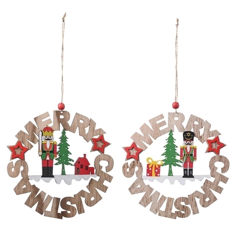 

Nutcrackers Wooden Novel Soldier Puppet Round Letter Pendant With Lanyard For Christmas Tree And Hanging Door Decor Y201020