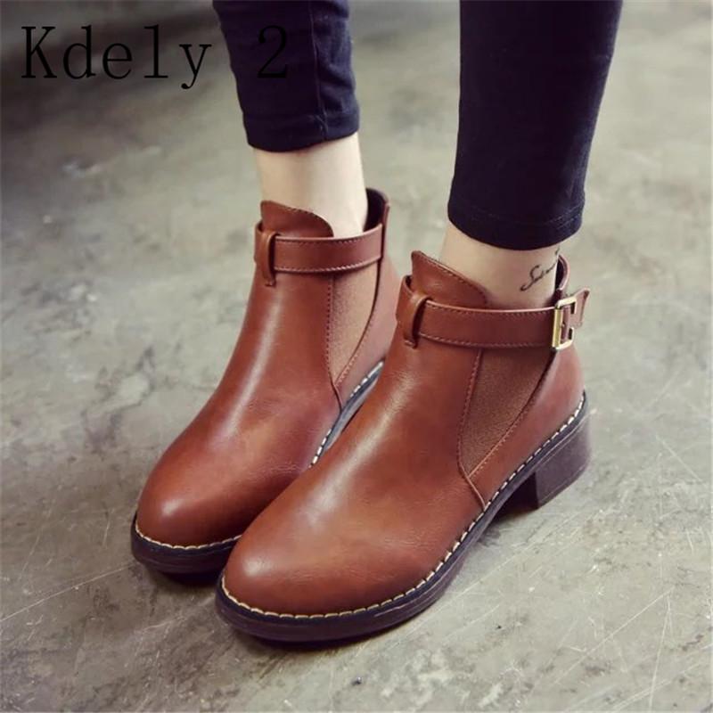 

Style Fashion Women Boots Round Head Thick Bottom PU Leather Waterproof Woman Free, Black