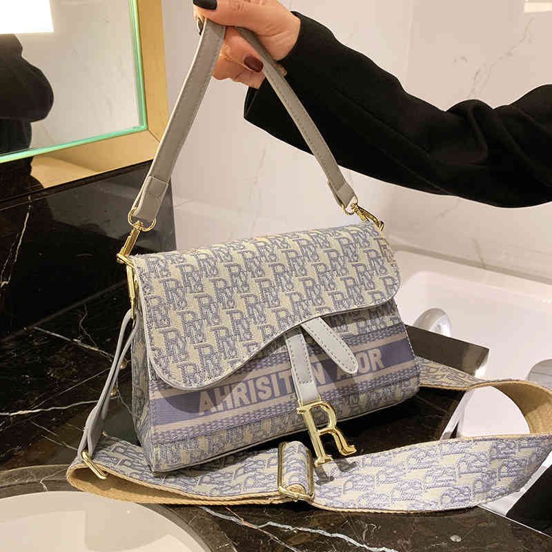 

Designer Handbags On Clearance women canvas embroidery single underarm letter wide shoulder strap messenger, Black