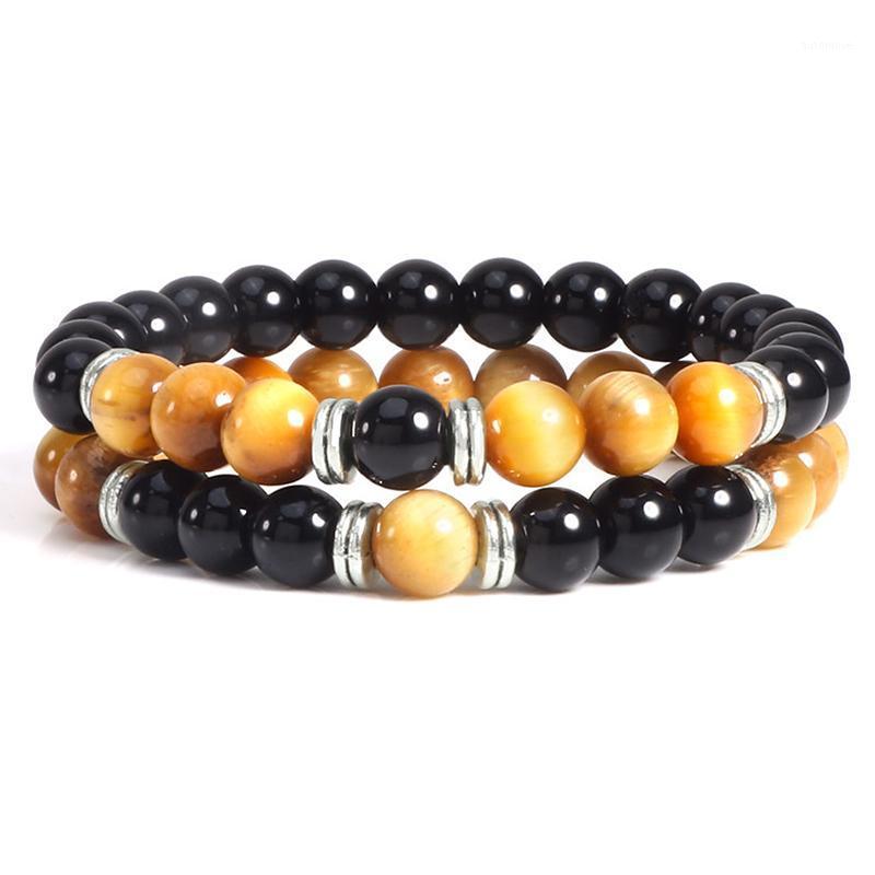 

2pcs/set Tiger Eye Beaded Bracelet Distance Natural Stone Men Fashion Bracelets Couples Handmade Yoga Bangle Jewelry Friend Gift1