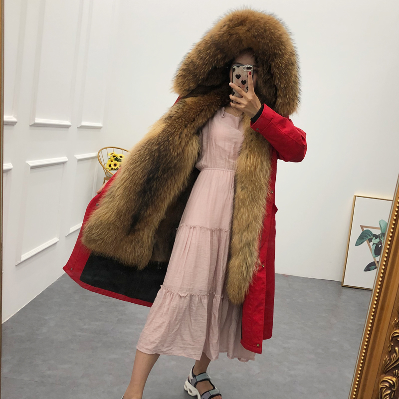 

Royal Mink Women Lining Women's Coat Parka Hood with Collar Skin of Threshold Raccoon Outerwear H3um, Red
