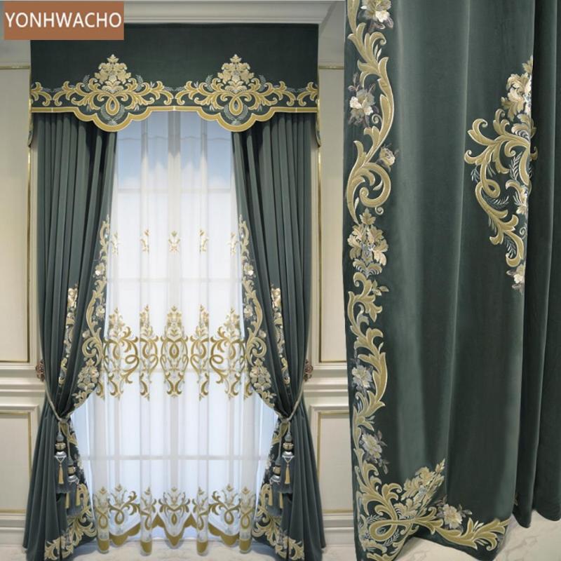

Custom curtain high-class European flannel embroidered living room villas velvet cloth blackout curtain valance tulle C396, Tulle sheer