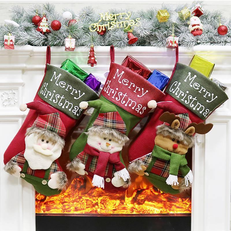 

New Year Decor Christmas Stockings Socks Snowman Elk Doll Santa Claus Candy Gift Bag Xmas Tree Hanging Decoration For Home1