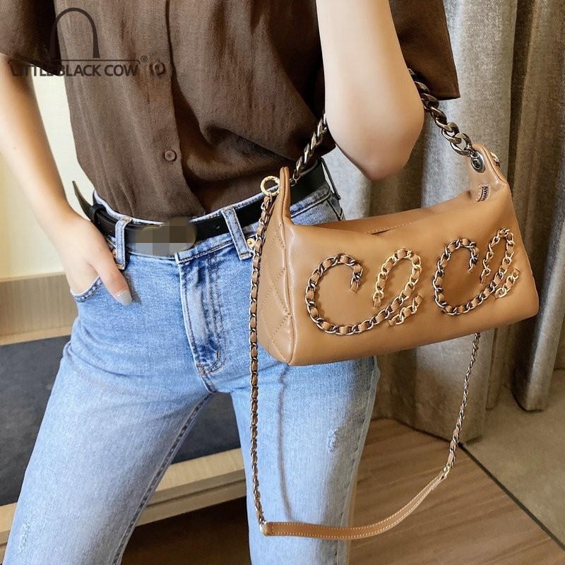 

Office Ladies Hobos Armpit Bag Soft Fashion Chain Bags Elegant Single Shoulder Handbag Women Cow Split Leather Crossbody Bags, White