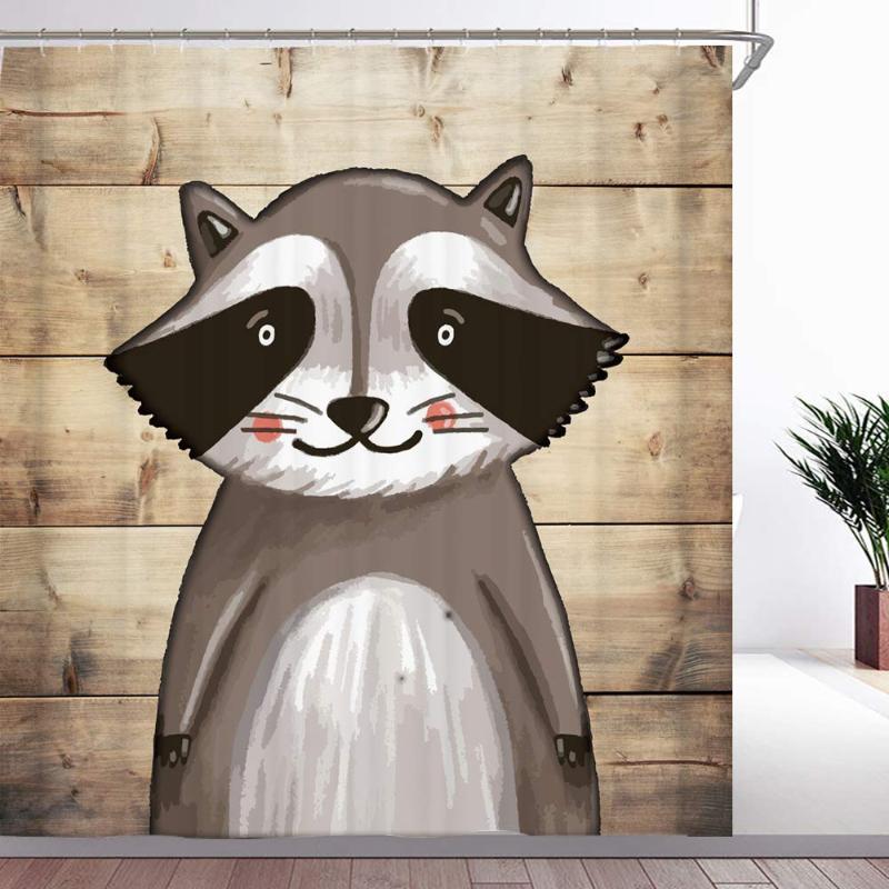 

Shower Curtain Cute Little Raccoon Sloth Cartoon Animal Hand Painted Watercolor Pattern Child Gift Vintage Wooden Door