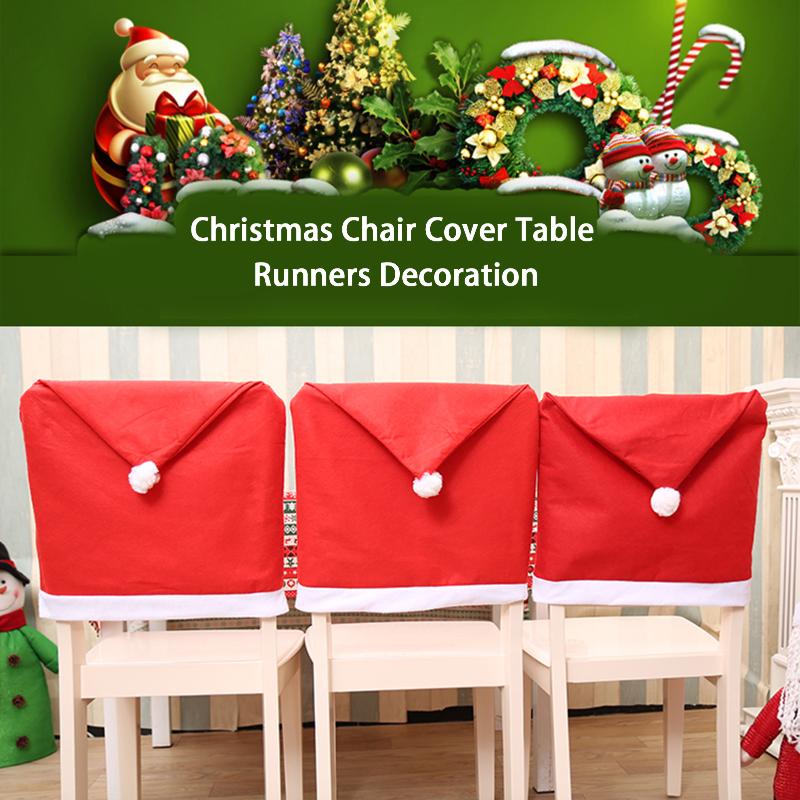 

Christmas Chair Cover Table Runners Decoration Xmas Hat Pattern for Holiday Festival Present Gift Home Kitchen Daily Use