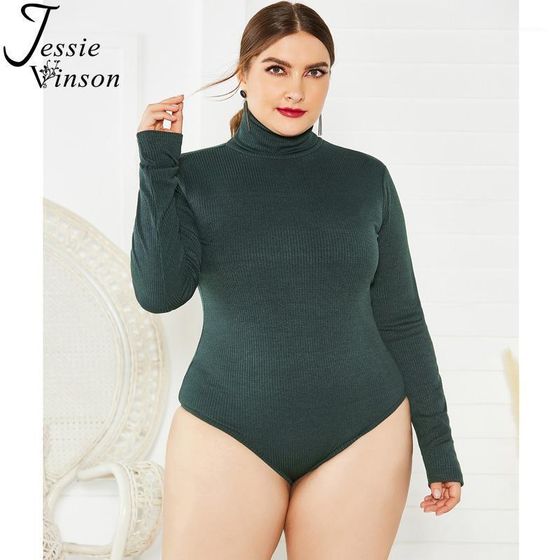 

Jessie Vinson Long Sleeve Turtleneck Knitted Rib Bodysuit Jumpsuit Women Plus Size Skinny Sexy Rompers Autumn Winter Women's Jumpsuits &, Black