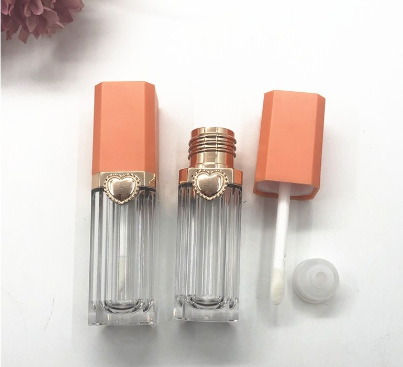

1pc 9ML Clear Empty Lip Gloss Tube Square Orange Lid Clear Lip Glaze Tube Mini Sample Vials Cosmetic Packing Container Wholesale, Customize