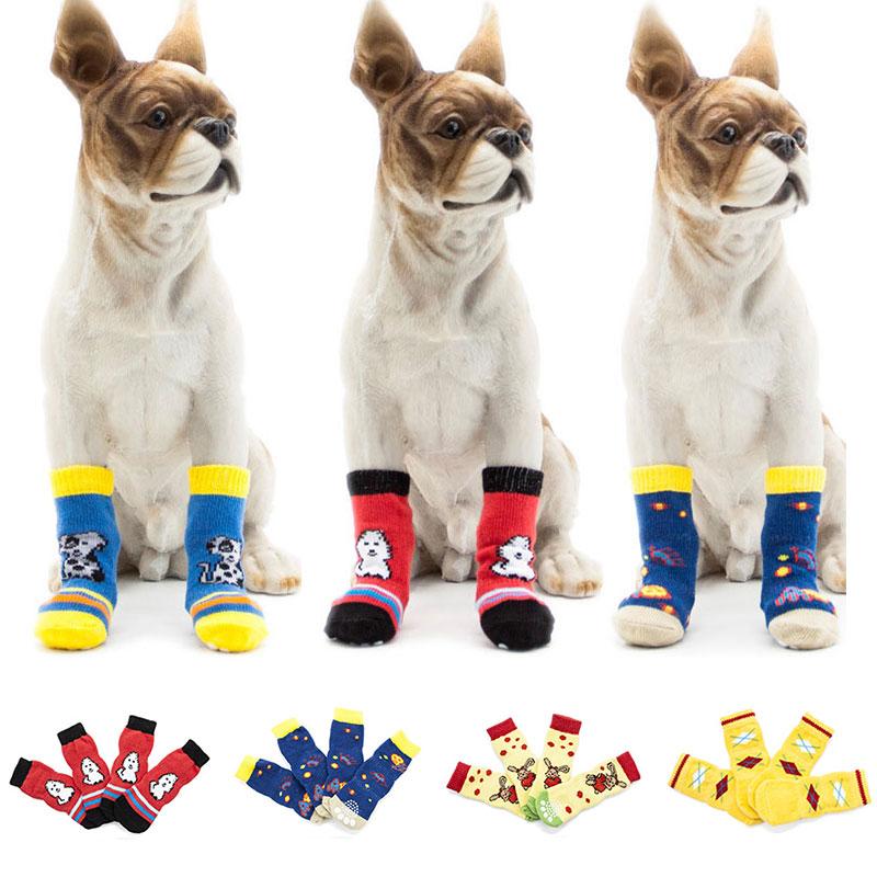 

Puppy Socks Lovely Supplies Cute Dogs Knits Cotton Warmer Soft Socks Anti Slip Cozy Sock Colorful Durable Pets Breathable, Red