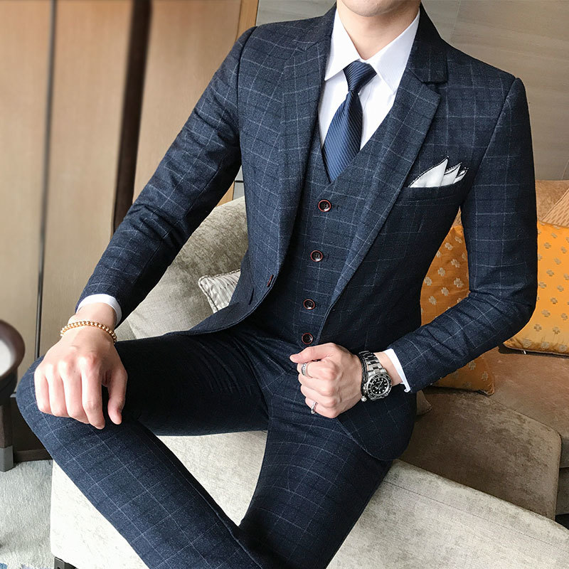 

2020 Waistcoat (blazer + Waistcoat) Men's Luxury Suit, Three Sets of Charming Fashion Outfits Wedding Dress Tuxedo Men Dressed 8y99, Tz60 dark blue 3pcs