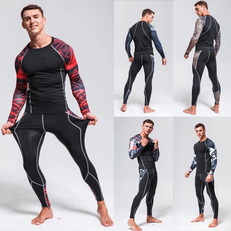 

New Fashion Mens Running Sportswear Men Compressed And Quick-Drying Two Pieces Sports Shirts And Pants Fall Winter Track Suit, Beige