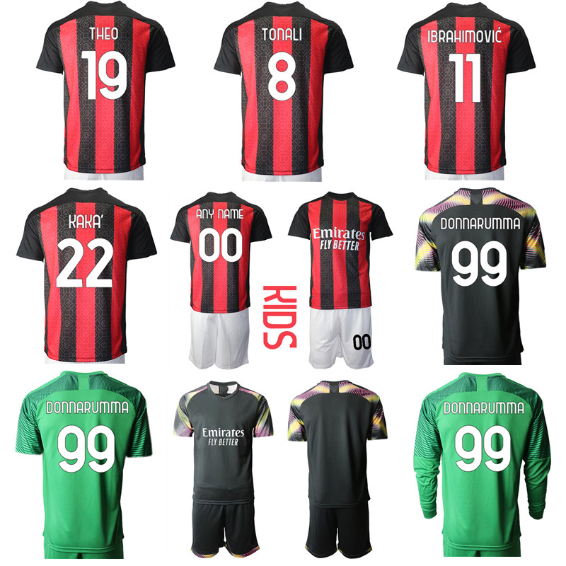 

2021 Home AC Milan Custom Kids Kit Goalkeeper 99 DONNARUMMA Football Jerseys 19 THEO 22 KAKA 11 IBRAHIMOVIC 10 CALHANOGLU Boys Uniform Sets, Army green goalkeeper