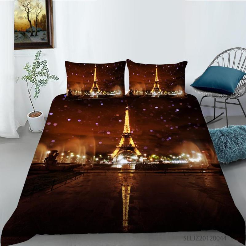 

Paris Tower in the evening Bedding Set France Bed Set Romantic Sunset Quilt Cover 3D Printed Home Textiles