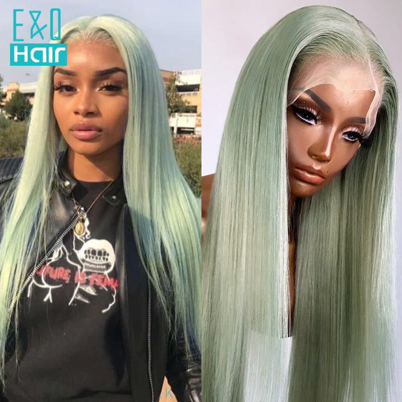 

Transparent Lace Wigs Straight 13x4 Lace Front Human Hair Wigs For Black Women Brazilian Remy Light Green Colored 180%, As pic