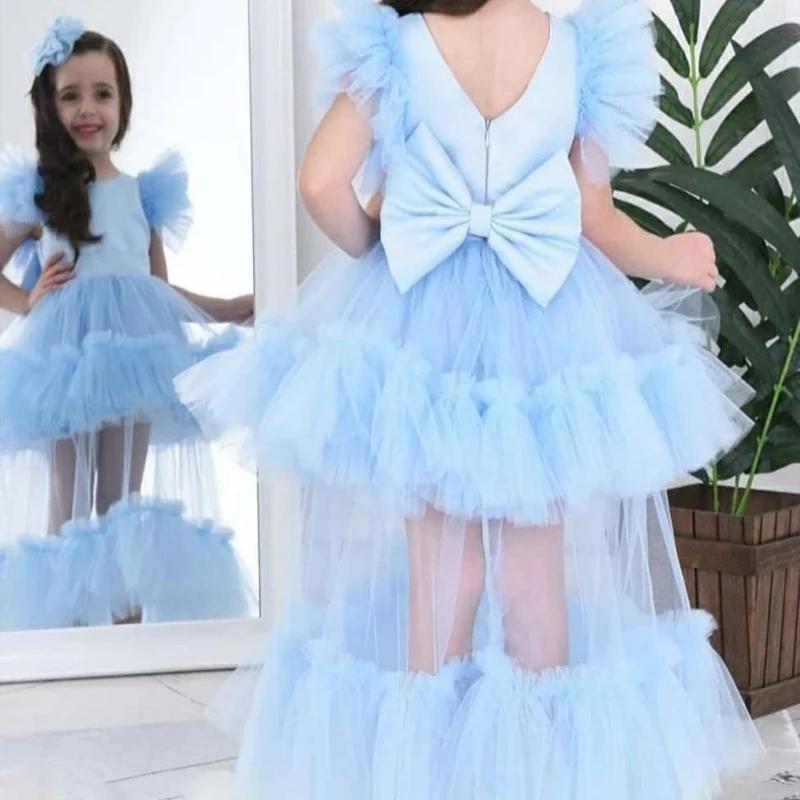 

Girl's Dresses Princess Fancy Blue Tiered Tulle Flower Girl Birthday Wedding Robe De Demoiselle Communion, Red;yellow