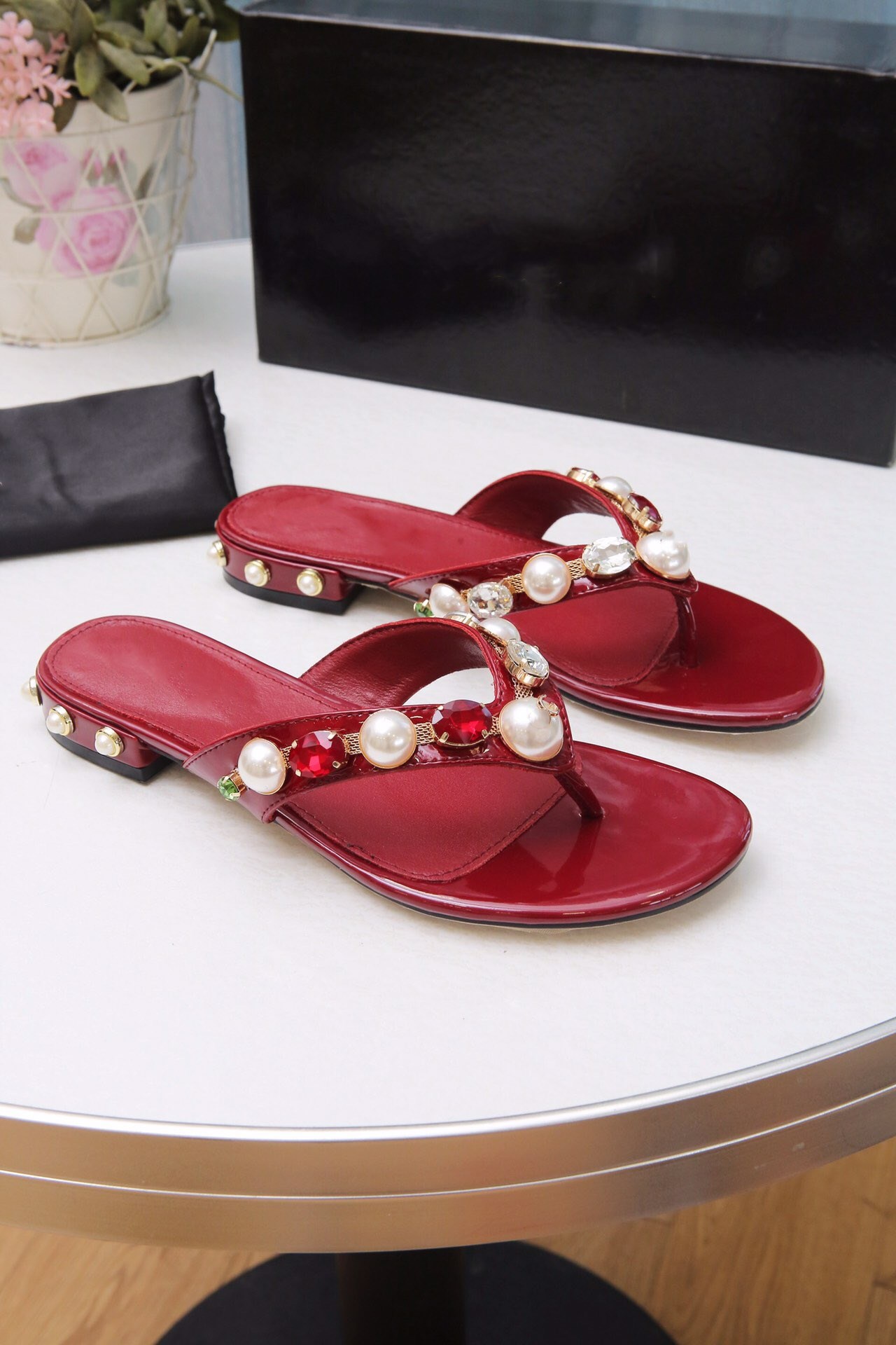 

Flip-flops Camellia women's summer non-slip flat sandals slippers beach slippers women's crystal slippers, Black