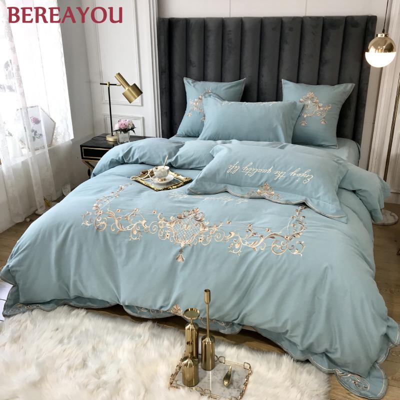 

Luxury Bedding Sets Embroidery Cotton 60S Duvet Cover Set King Size Single Hotel Queen  Pink Comforter Bed Linens Cotton