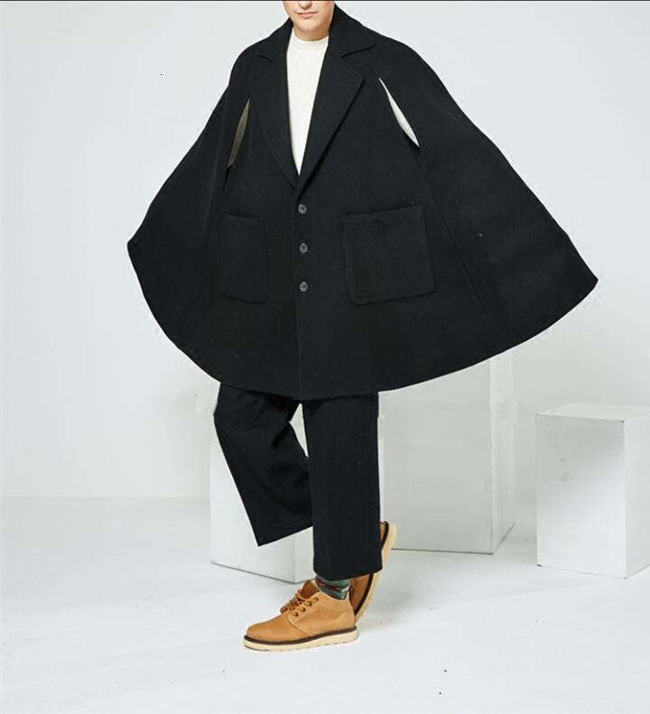 

2021 -7xl!! New South Korean Autumn/winter Male Personality Cable Loose Youth in Long Coat of Thick Wool VRMC, Black