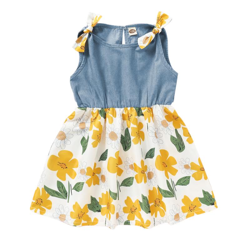 

Girl's Dresses Toddler Kids Baby Girl Summer Dress, Sleeveless Bowknot Denim Tops Floral Tutu Gown 1-7T, Red;yellow