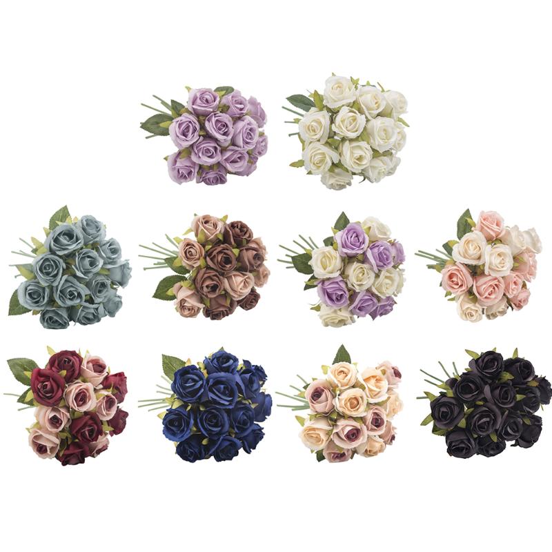 

12 Heads Romantic Rose Decor Artificial Flower Home Decor Imitation Fake Flower for Garden Plant Desk Hand-Holding, Brown