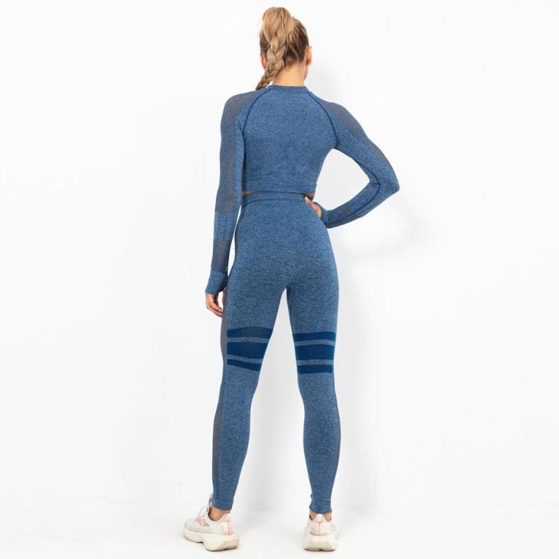 

New Arrival Semless Yoga Set High Elastic Long Sleeve Shirt High Waist Stripe Stretchy Hips Up Pants Slim Fit Tight Activewear, Black
