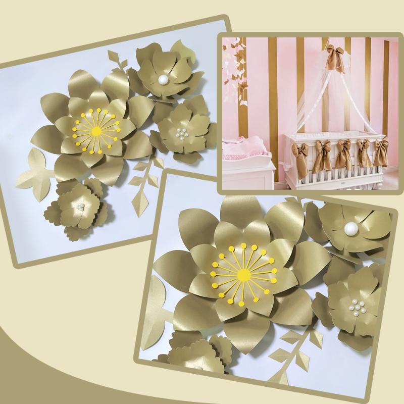 

Handmade Gold Rose Flor DIY Paper Flowers Gold Leaves Set For Backdrops Decorations Nursery Wall Deco Girls Room Video Tutorials, Custom color