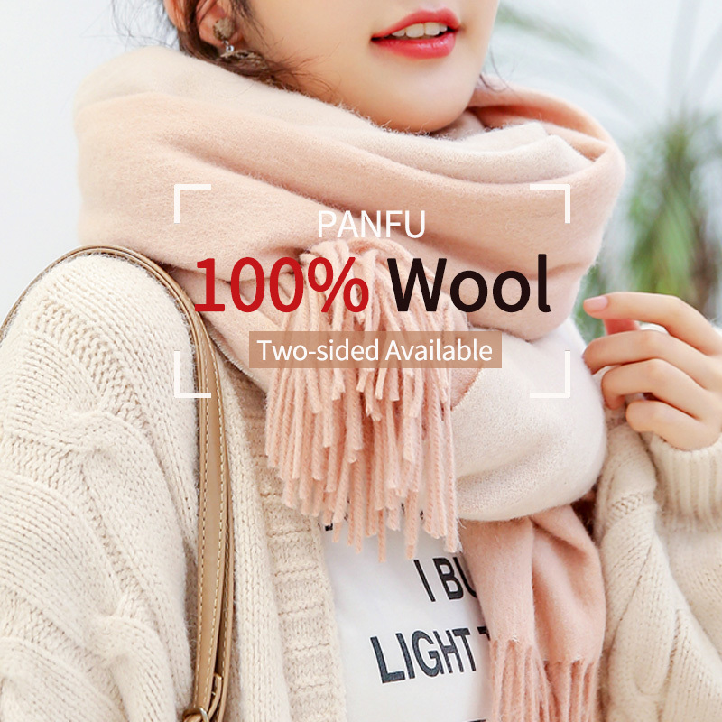 

Korean 100% Real Handkerchief of Wools Women 2020 From the Free Air Tag Xales and Wraps Ladies Solid Beige Echarpe Winter Pure Wool L1AU