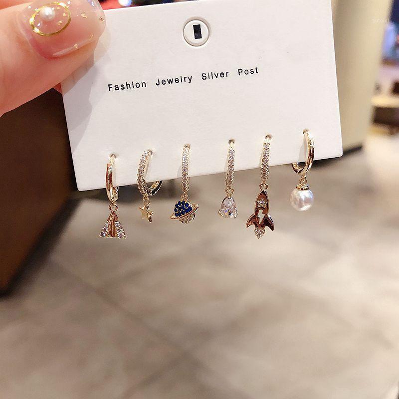 

925 Sterling Silver Aircraft Universe Star Hoop Earring Sets 6-piece Micro Cubic Zircon Earrings Sets For Women Fashion Jewelry1