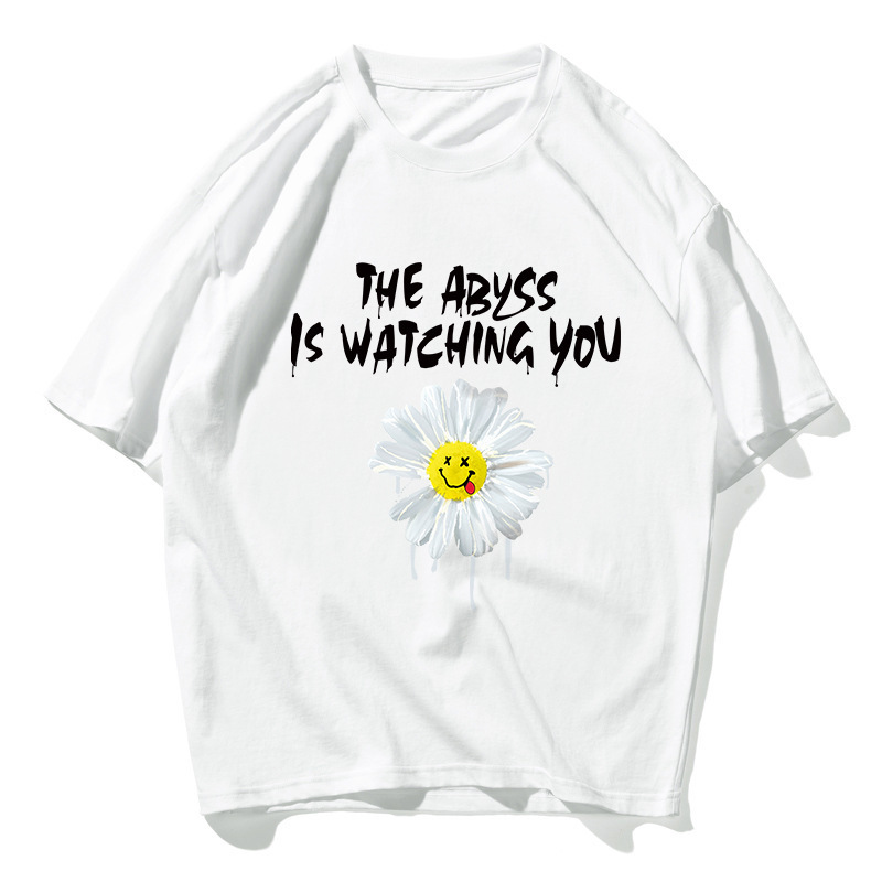 

2021 New Summer t Flower Harajuku Male-style Korean Shirt Male Unisex Casual Cotton Short Sleeve 1ZYC, White