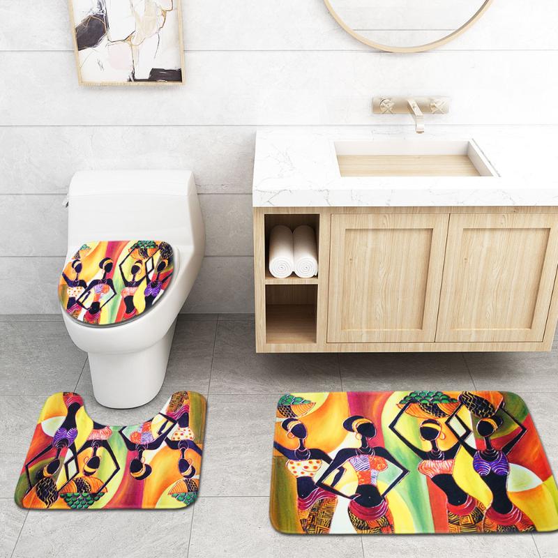 

African Womenpet Bathroom Set Exotic Ladies' Printed Non-Slip Bathroom Carpet Toilet Cover