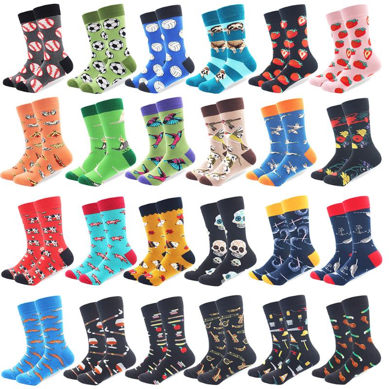 

1 Pair Drop shipping Male Cotton Socks Colorful Bird Art Socks Multi Pattern Long Happy Funny Skateboard Men's Dress Sock, 387