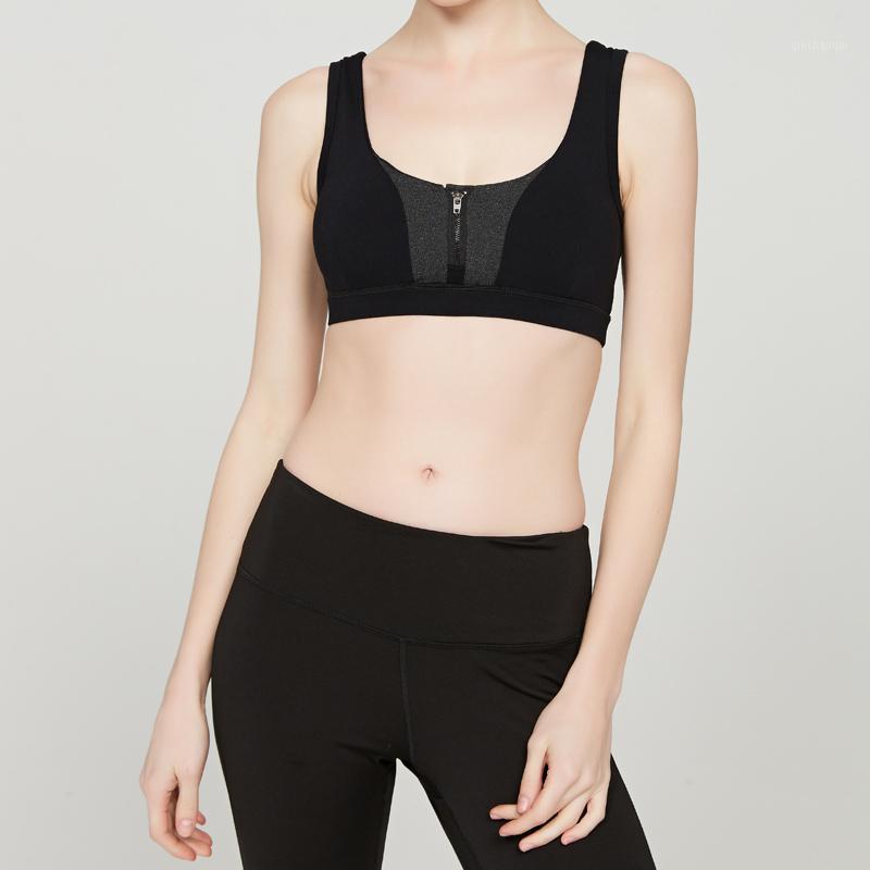 

CHU YOGA Sexy Women Fitness Sport Top Bra for Running Gym Workout Zipper Push Up Women Sports Brassiere Wirefree Yoga Bras1, Black