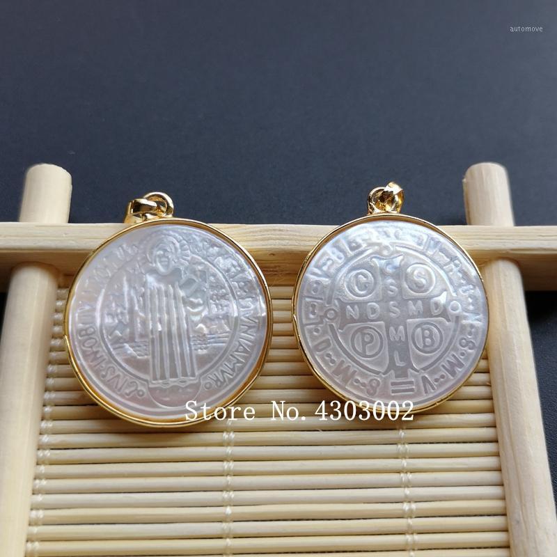

100pcs/lot Natural Round Cross & San Benito Mother of Pearl Shell Pendant San Benito Pearl Shell MOP Charms for Necklace1