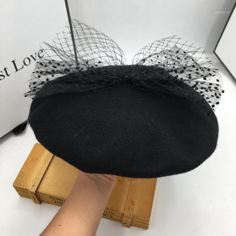 

edition berets for women hat popular logo painter with black bowknot and nets women's hats1
