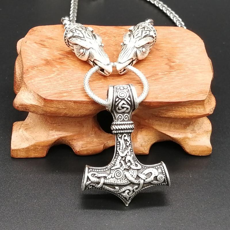 

Odin's Raven Link Hammer Mjolnir Pendant Necklace Women Men Viking