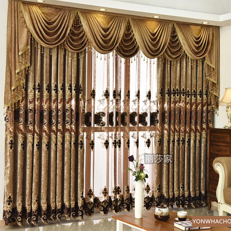 

Custom curtains exquisite chenille European openwork velvet embroidered coffee cloth blackout curtain tulle valance drape B726, Tulle sheer