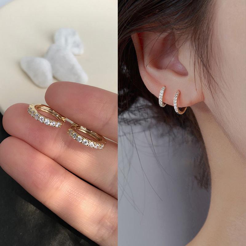 

Hoop & Huggie 925 Sterling Silver Earrings For Women Crystal Circle Sweet Fashion Jewelry Wholesale