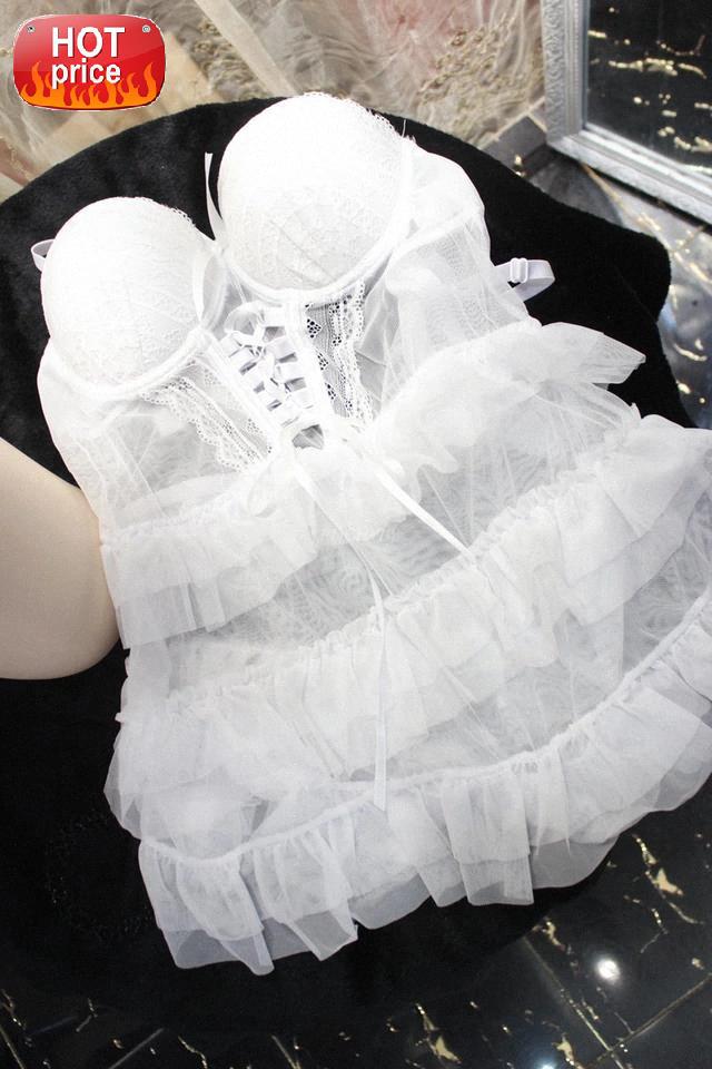

Japanese Lolita Sexy Lingerie Lace Corselet Steampunk Corset with Panties Belt Corsets and Bustiers Underwire Corset for Women #kh5B, Black;white