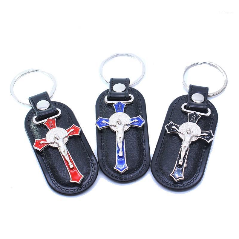

Jesus Cross Keychain Leater Utensils Cross Keyring Catholic Relics Keychains1