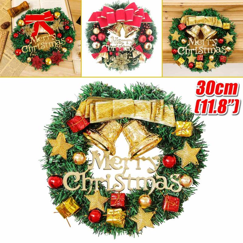 

30cm Christmas Wreath Door Hanging Christmas Decorations Simulation Flowers Window Props Background Tree Accessories, 2m light