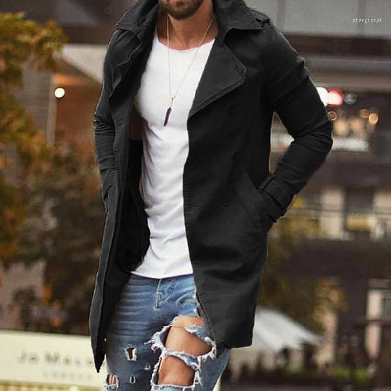 

Dunayskiy2020 fashion Spring autumn Men's Jacket Mid-long Slim Plus Size Windbreaker Men's Casual Coat Solid Color Coat1, Tan;black