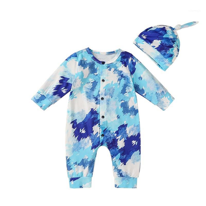 

2020 Fashion Tie dye Newborn Baby Boy Girl Long Sleeve Rompers +Hat Outfits 2Pcs1