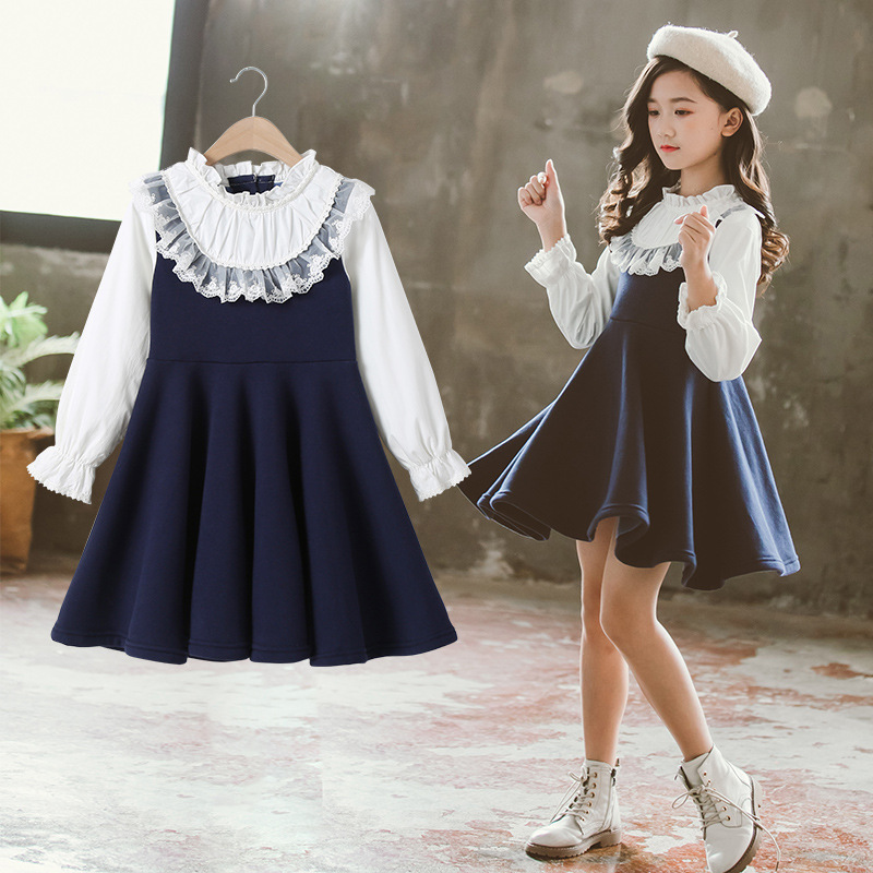 Kids Dresses for Girls 6 7 8 9 10 11 12 Years Autumn Casual Dress Children Kids Girl School College Blue Princess Formal Dresses-image-623203856