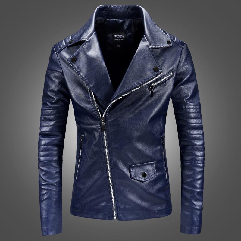

Autumn and Winter New Leather Jacket Mens Slim Lapel Leather Coats Men Fashion High Quality PU Motorcycle Jacket, Brown