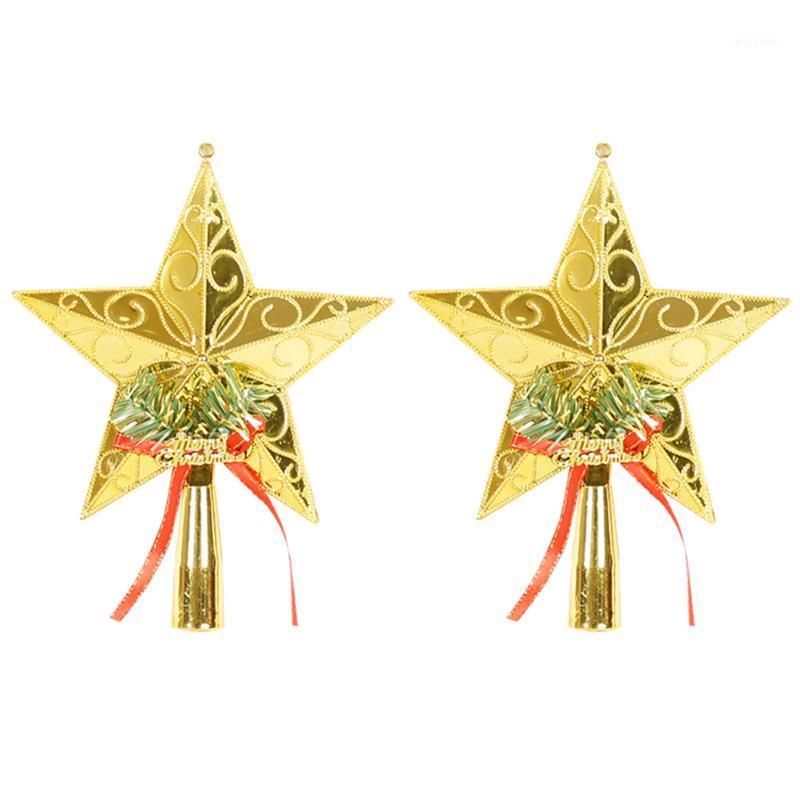 

2pcs Golden Christmas Tree Topper Star Pentagram Treetop Decor Christmas Tree Plastic Ornament Party Supplies1